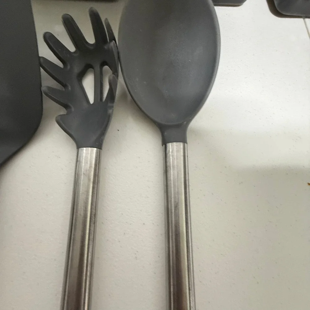 Sabatier 3pc Kitchen Utensil Set Stainless Steel Nylon Spatula Pasta Spoon Gray‎